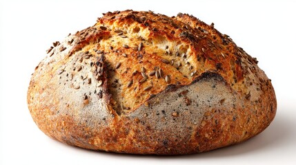 Delicious artisan seeded bread baked fresh on a white background