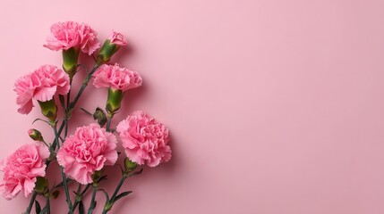 Vector illustration of pink carnations on pastel background for greeting card design.