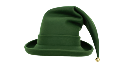 Isolated Elf Hat with Golden Bell, Whimsical Green Felt Cap for Holiday Costume Fun