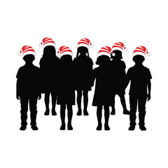Christmas Kids Silhouettes with Santa Hats