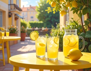 Refreshing Lemonade on a Sunny Terrace: A Vibrant Summer Scene with Citrus Delights