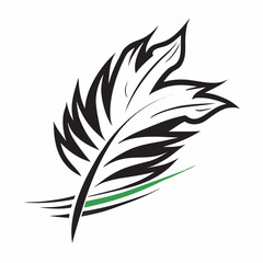Stylized black feather with green accent
