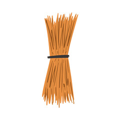 Rustic sheaf with golden wheat or straw. Farm and harvest element. Vector illustration