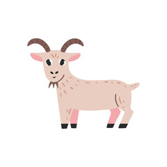 Cute cartoon goat vector illustration. Farm animal on isolated white background