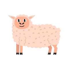 Cheerful, fluffy farm sheep illustration. Vector cute animal.