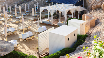 exclusive private beach at luxury hotel in Egypt.