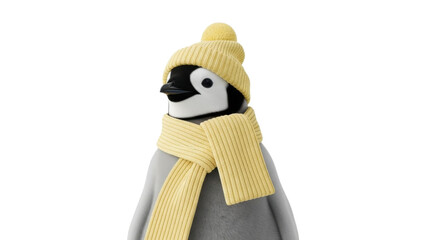 Isolated young emperor penguin wearing hat and scarf for winter, cute and whimsical © Andrei