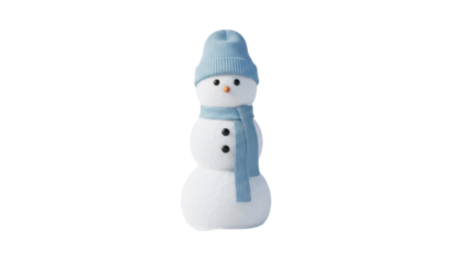 Isolated, cute plush snowman with a hat and scarf for the winter holidays at home or office