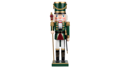 Isolated ornate nutcracker figurine for seasonal Christmas decoration and holiday celebration