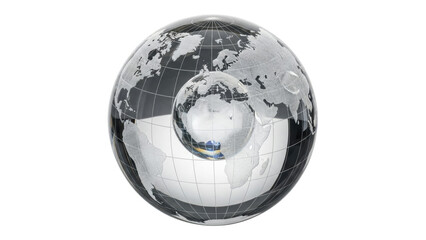 Isolated glass globe nested inside a larger glass globe on a clean neutral backdrop