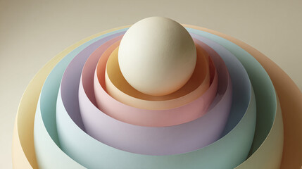 An artistic layered image featuring an egg placed in the center of the structure 
