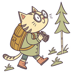 A Playful American Shorthair with wearing glasses in a Forest adventure theme – Evergreen Trails palette SVG illustration