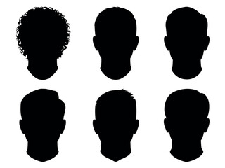 Six diverse black silhouettes of human heads with different hairstyles are displayed against a white background.