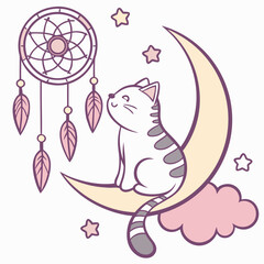 Creative SVG: Bashful American Shorthair with sitting on a moon in a Dreamland colored Fantasy dream theme