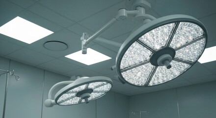 Surgical lights hanging from a sterile ceiling