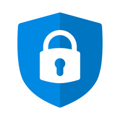 Blue shield-lock icon showing strong access control and reliable data protection. Ideal for apps, secure login pages, and modern cybersecurity interfaces.