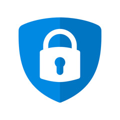 Minimal blue shield-lock vector portraying solid access safety and trusted data protection. Ideal for system authentication and cybersecurity visuals.