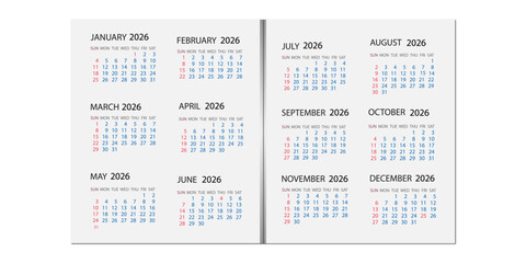 Modern Minimalist 2024 Calendar with Geometric Icons.Clean Monthly Calendar Design Featuring Unique Symbolic Graphics.Elegant 2026 Calendar Layout with Abstract Black-and-Color Icons.