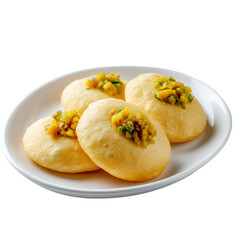 Authentic indian dahi puri chaat on white plate, savory snack food starters