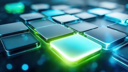 Illuminated digital tiles transforming virtual spaces tech lab visual design futuristic environment close-up view conceptual art