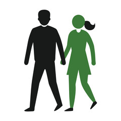 Clean outline silhouette of a couple walking together isolated on white background