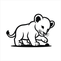 Adorable Lion Cub Playful Silhouette of a Baby Lion in Black and White