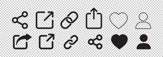 Set of modern share and link icons. social media buttons and web elements vector collection.