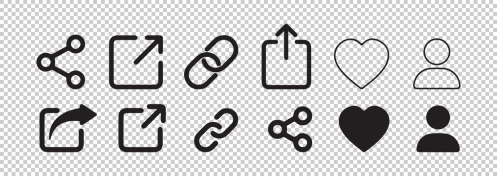 Set of modern share and link icons. social media buttons and web elements vector collection.