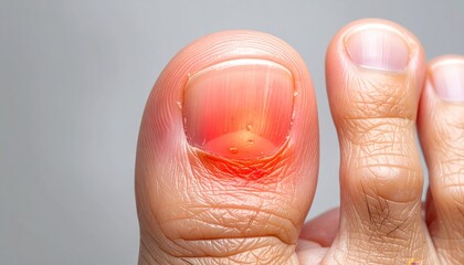 Fototapeta premium Close up view of injured toe showing redness and blisters