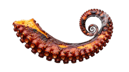 Delicious grilled octopus tentacle isolated on transparent background perfect for seafoodthemed menus and creative designs