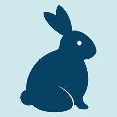 Cute rounded shape rabbit silhouette sitting peacefully isolated on white background