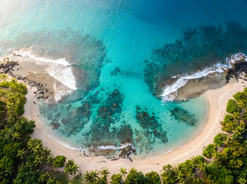 Aerial View of Turquoise Tropical Beach and Coral Reef - Powered by Adobe