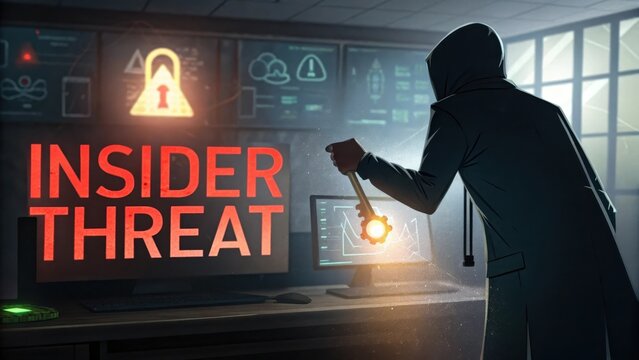 Silhouette figure with illuminated key representing insider threat