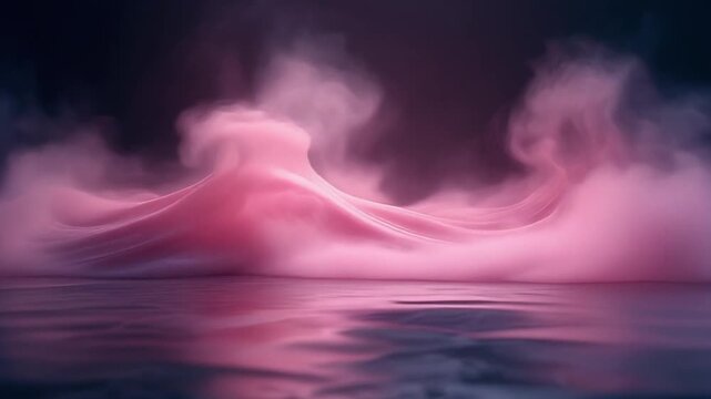 A wave of soft pink vapor rolling across a reflective surface