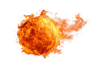 Fiery ball of orange and yellow flames isolated on a transparent background