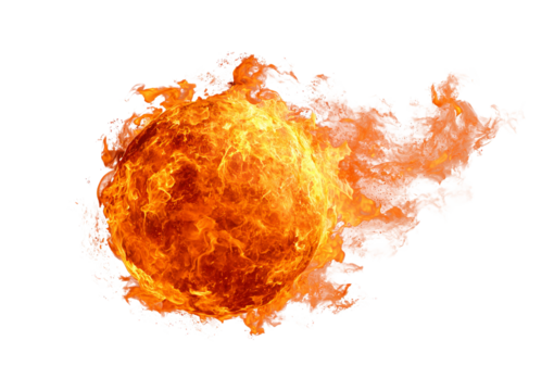 Fiery ball of orange and yellow flames isolated on a transparent background