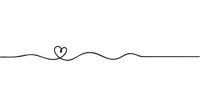 A graceful single continuous black line forming a heart on a pristine white background perfect for romantic design elements
