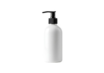 White pump bottle with black dispenser isolated on a transparent background