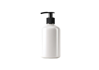 White plastic bottle with black pump isolated on a transparent background