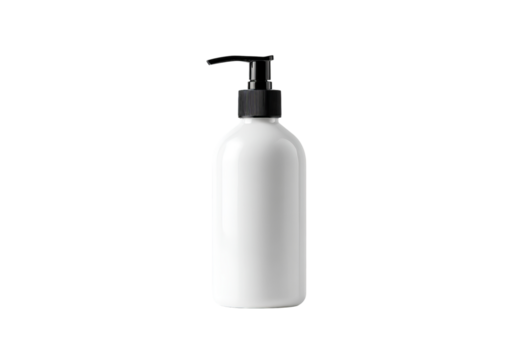 White pump bottle with black dispenser isolated on a transparent background