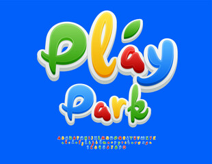 Obraz premium Vector Children poster Play Park. Colorful Kids Font. Unique Funny Alphabet Letters and Numbers set.
