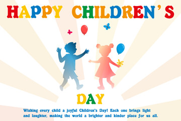 Colorful silhouettes of kids celebrate Children's Day. A radiant festive design full of joy and movement.