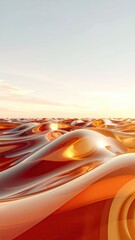 Golden Ripples Under Warm Sunset Sky Abstract Liquid Forms Reflecting Warm Light Serene Landscape