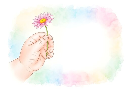 Gentle hand offering a pink daisy, a beautiful moment of kindness and love perfect for greeting cards, invitations or a heartwarming message