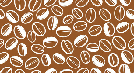 Coffee beans in a repeating pattern on a brown background suitable for food and beverage industry branding or packaging design