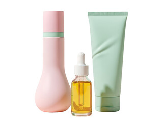 Elegant minimalist skincare product arrangement on a bright background