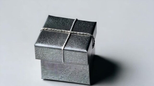 Small silver gift box tied with string a simple present for any occasion isolated on white background showing celebration