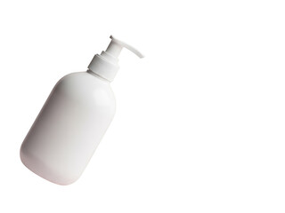 Minimalist white pump bottle for cosmetic lotion, sanitizer, soap product.