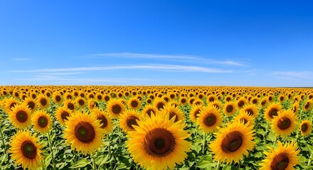 Vast field of bright yellow sunflowers under a clear blue sky nature summer
