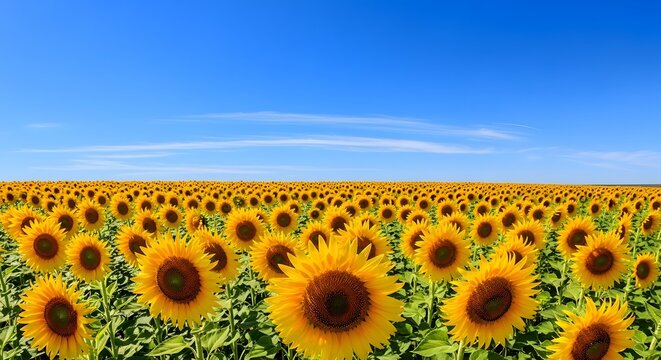 Vast field of bright yellow sunflowers under a clear blue sky nature summer